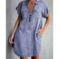⌛Offre à durée limitée⏰ - Robe en jean ample à col et fermeture éclair pour femme, avec poches