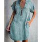 ⌛Offre à durée limitée⏰ - Robe en jean ample à col et fermeture éclair pour femme, avec poches
