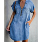 ⌛Offre à durée limitée⏰ - Robe en jean ample à col et fermeture éclair pour femme, avec poches