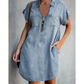 ⌛Offre à durée limitée⏰ - Robe en jean ample à col et fermeture éclair pour femme, avec poches