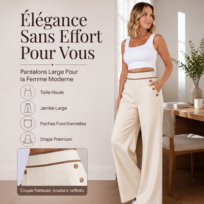 ⌛Offre à durée limitée🛍️Pantalon pour femmes à taille haute, très extensible et à jambes larges, avec passepoil de couleur contrastante