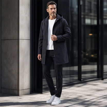 🍂 Protection & Style | Veste Homme Mi-Longue Coupe-Vent à Capuche⚡ Livraison gratuite