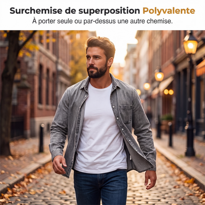 💙 Style Denim Intemporel | Chemise Homme Délavée Coupe Décontractée