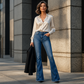 ✨ Détails Qui Font la Différence | Jean Flare Femme Taille Haute à Boutons Latéraux