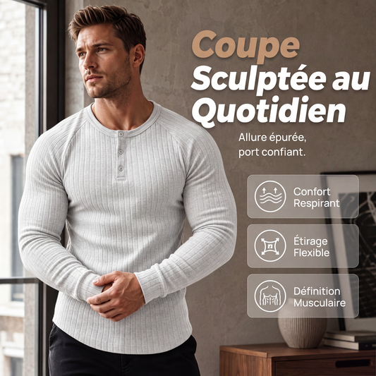 🔥 -53 % Aujourd’hui | T-shirt Henley Homme Côtelé Coupe Ajustée