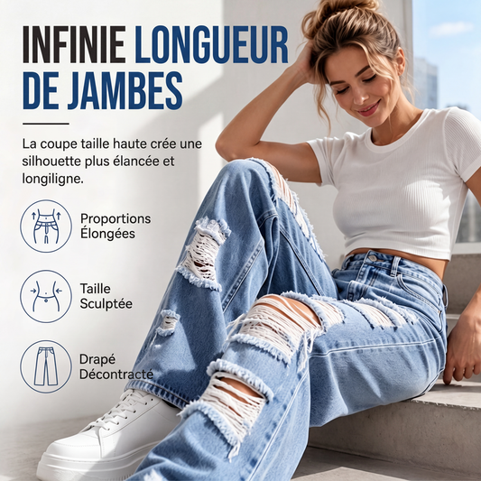 💙 Denim Audacieux | Jean Femme Large Déchiré à Taille Haute
