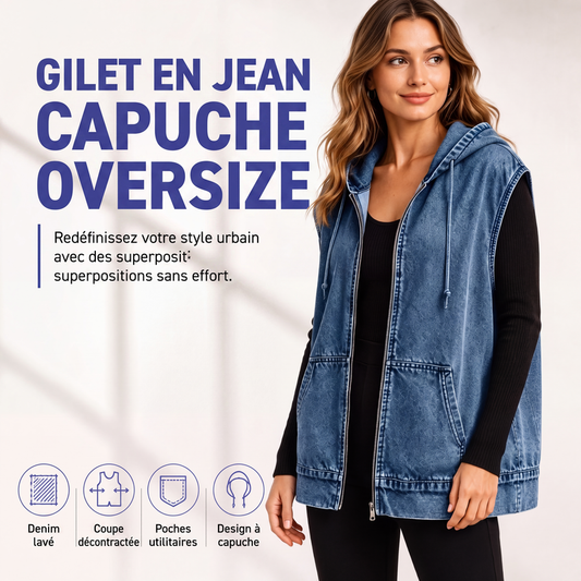 💙 Le Denim Autrement | Gilet Femme Oversize à Capuche⚡ Livraison gratuite
