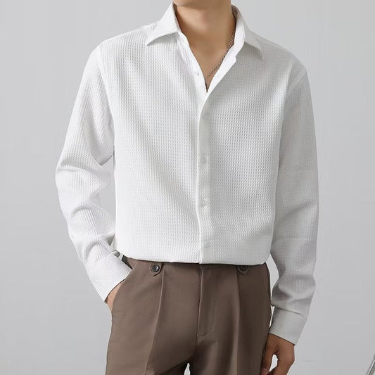 Chemise boutonnée en tissu de qualité supérieure pour homme 🔥 motif gaufré 🔥 39 % de réduction