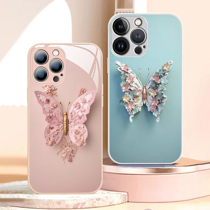 🦋✨Coque en verre plate à motif papillon 3D compatible avec iPhoneCoque en verre plate à motif papillon 3D compatible avec iPhone