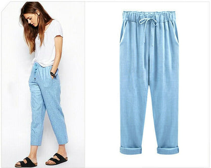 🔥New Arrival Hot Sale 🔥 Women's Solid Color Elastic Waist Loose Nine-Point Pants