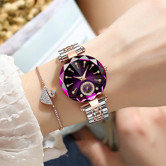 【50% OFF】✨Montre de luxe imperméable et brillante en acier inoxydable pour femme✨