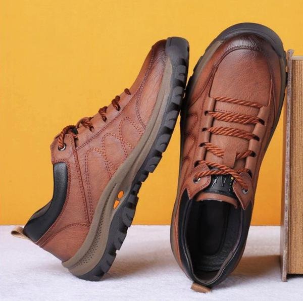 Chaussures Décontractées En Cuir Cousues Main Pour Homme - Soutien Voûte Plantaire, Semelle Antidérapante - Style Mocassin Confortable